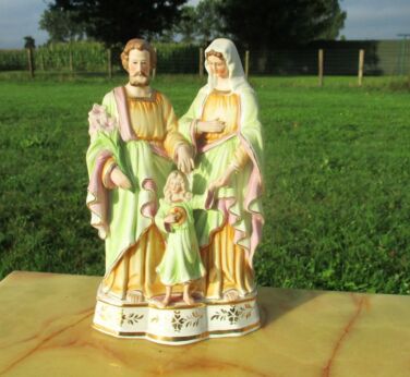 Small Vintage Holy Family Saint Joseph Virgin Mary Child Statuette Porcelain