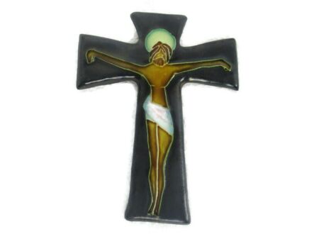 Mid Century Modern Ceramic Crucifix Hand Made Belgium era Amphora