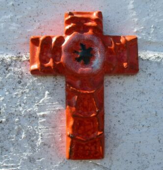 Mid Century Design Ceramic Modernist Crucifix era Perignem Fat Lava Orange