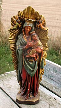 Virgin Mary Lady of Perpetual Help  Madonna Infant Plaster Statue Angel Polychrome 19.49"