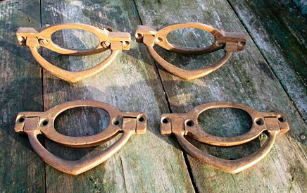 4 Antique Vintage cabinet Door Drawer Pull Push Handles Brass Reclaimed