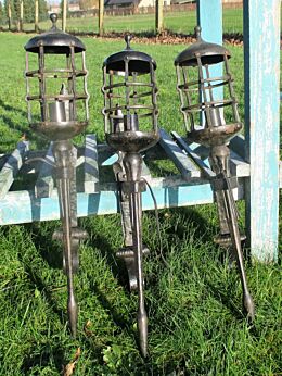 3 Wrought Cast Iron Gothic Lights Lamps Torch Torches Hand Crafted Wall Mounted