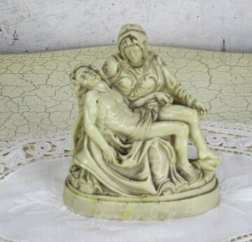 Miniature Vintage Pieta Statue Virgin Mary Jesus Madonna Mother & Child Resin