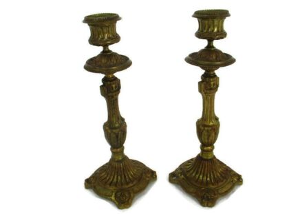 Antique Bauhaus Art Nouveau Candle Sticks Candle Holders Brass Bronze Doré Stylish