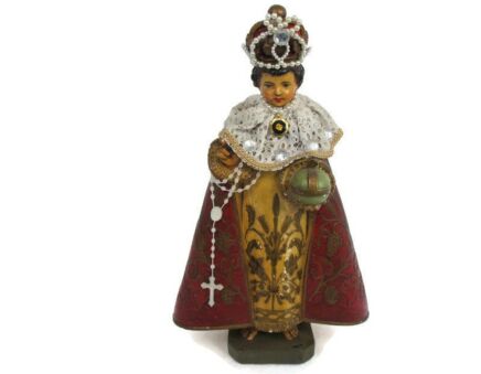 Statue Infant of Prague Infant Jesus Santo Nino Plaster Chapel Collector WOW Fabric Colar Exceptional