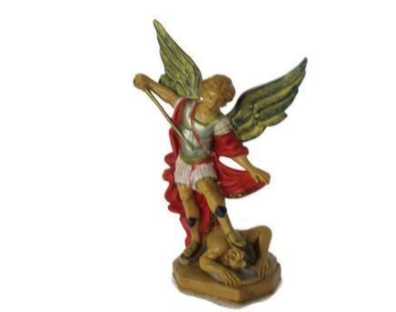 Small statue Figurine Archangel Michael slaying the Dragon Italian Hard Plastic polychrome 7.08"
