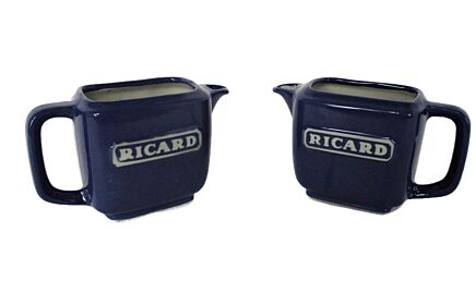 Couple Blue Ricard Pitchers Ceramic France French Authentic Apero Pastis Rare