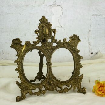 Vintage French Standing Double Brass Embossed picture frame Ornate Rococo