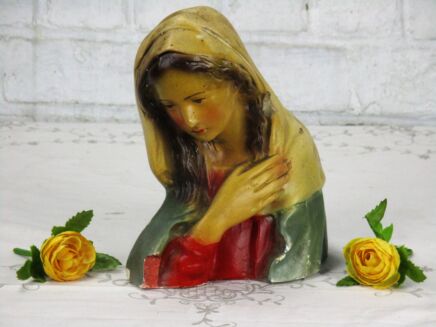 Vintage Lovely Small Virgin Mary Madonna Holy Mother Plaster Statue Bust Chalk