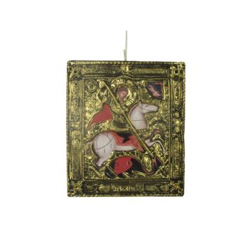 Vintage Traveling Icon Copper over Print Saint Michael slaying Dragon Beautiful
