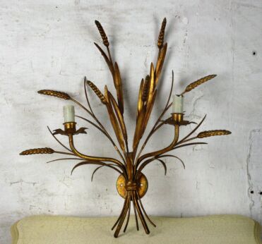 Mid Century Modern Wall Sconce Gold Metal Hollywood Regency Sheaf of Wheat HTF