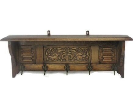 Gothic Hand Carved Wood Oak Coat Hat Rack Dragons Medieval Style Antique Gorgeous