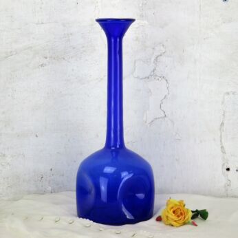 Vintage Retro Dented Glass Genie Bottle Vase Cobalt Blue Extremely HTF
