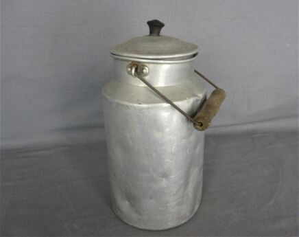 Antique Vintage Milk Jar Jug  Lidded Aluminium Wooden Handle Barn Countryhouse Authentic