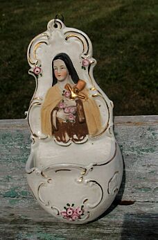 Vintage Porcelain Holy Water Font Saint Therese of Lisieux Germany Beautiful