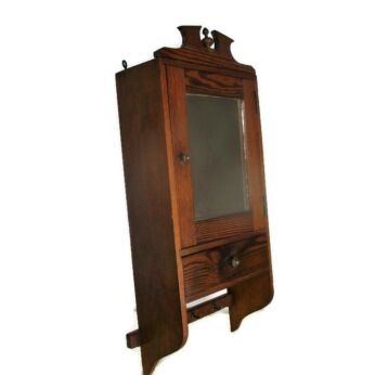 Vintage Pine Wood Kitchen Apothecary Bathroom Wall Cabinet Hooks for Towels