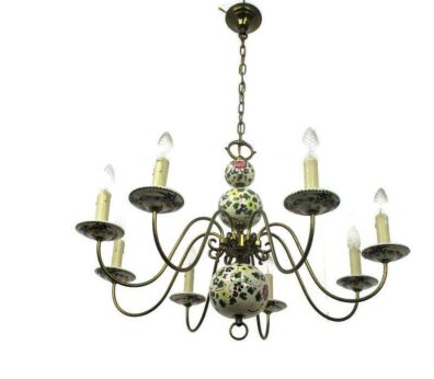 Porcelain Ornate Brass Chandelier 8 Arm 8 Lights floral Motif Italian Style