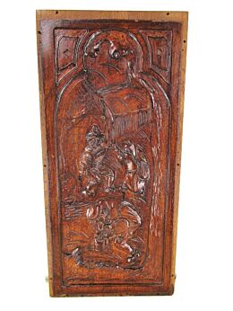 Vintage Hand Carved Wooden Wall Panel Plaque Reclaimed Brueghel Drinking Scene