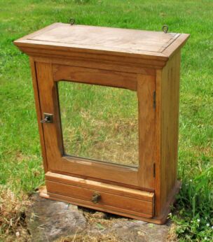 Vintage Medicine Kitchen Wall Cabinet Apothecary Pale oak Beveled glass mirror