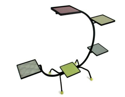 Retro Tiered Hobo Plant Bonsai Stand Pedestal  Modernist Stunning Colorful Wrought Iron Ceramic Tiles