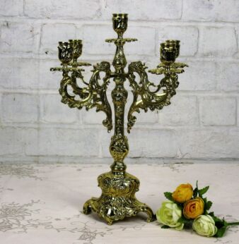 Vintage Brass Ornate 5 Arm Candle Holder Candelabra Beautiful