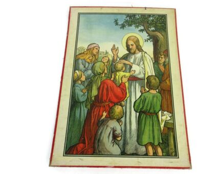 Antique Religious Cardboard Print Mosella 1913 Trier Let the little children come to Me