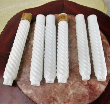 6 Antique Custard White Swirled Glass Bobeche Candle Chandelier Sleeves