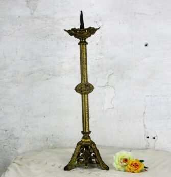 Large Candle Holder Candlestick Church Altar Ornate Brass Tripod