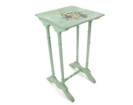 Antique French Hand Carved Wood Coffee Wine Side Table  Barn Country Farmhouse hand Painted Birds Flowers Gorgeous