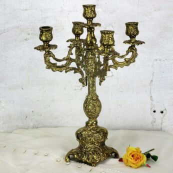 Vintage Gorgeous Brass Ornate Candle Holder Stick Candelabra 5 arm 16.53"H