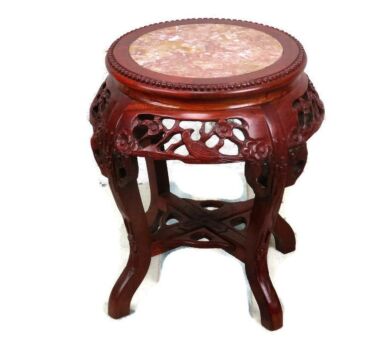 Ornate Carved Wood Marble Top Rosewood Plant Stand Round Side Table Gorgeous