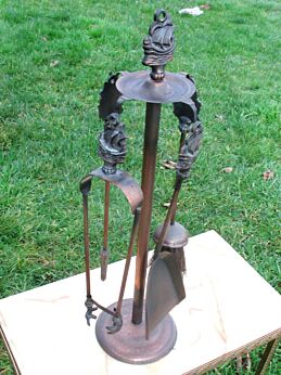 Vintage Ornate Brass Fireplace Fire Tools 4 Piece Set Beautiful Boats Maritime