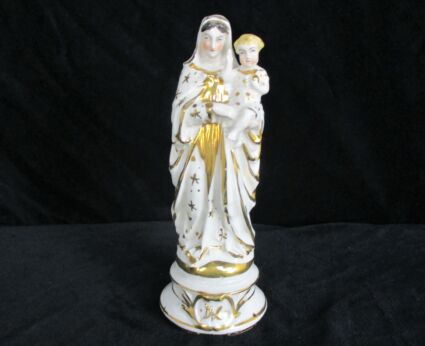 Antique 1900 Vieux Paris Bruxelles Porcelain Bisque Statue Virgin Mary Madonna Infant Jesus 8.26"
