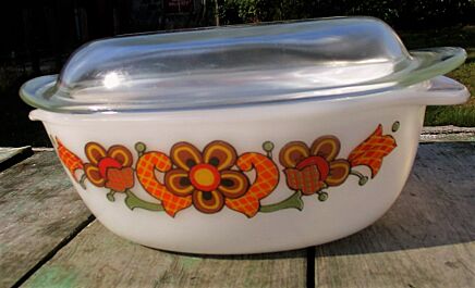 Vintage Schott Mainz Jena Glass Casserole Oven Dish with Lid Retro Flowers
