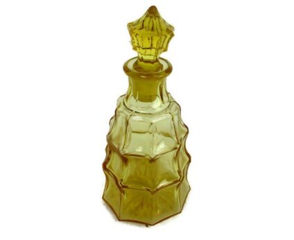 Art Nouveau Amber Brown Glass Perfume Bottle Atomizer stopper Lid Lovely Pyramid