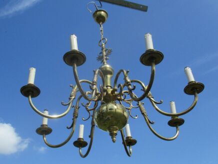 Vintage Flemish ' Dutch ' Chandelier 8 Arms Lights Eagle Fish