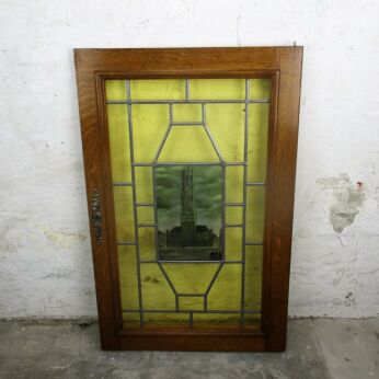 Leaded Glass Belfry Carved Wood Oak Shield Door Panel Reclaimed Architectural