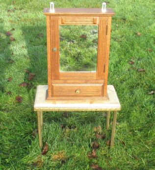 Antique Medicine Bathroom Wall Cabinet Glass Mirror Wood Drawer Apothecary