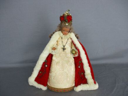 Baby Jesus Statue Wax Infant of Prague Santo Nino Statue Doll Hand Made by Nuns  11.02" Rare Collector