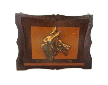 Art Deco Wood Magazine Newspaper Basket Rack Wall Mount Hanging Dog HTF Two Toned