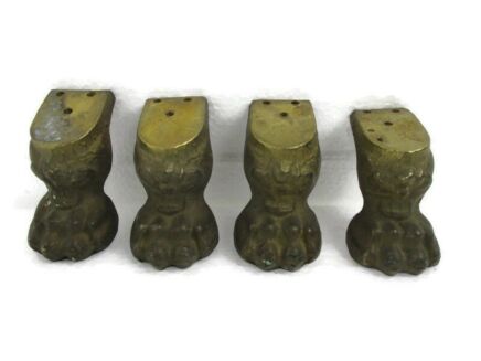 4 pcs Antique Cast Brass Furniture Trim Hardware Ornate Reclaimed Lion Paw Feet Table Legs Caps