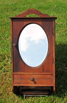 Antique French Wood Medicine Bathroom Wall Cabinet Beveled Glass mirror