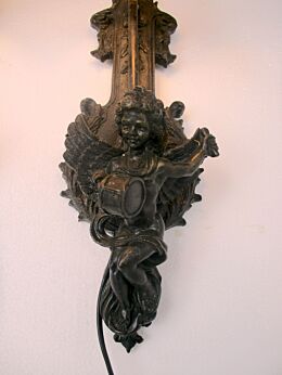 Pair Gorgeous Wall Sconces Putti Cherub Angels Rococo Resin Glass Shades HTF