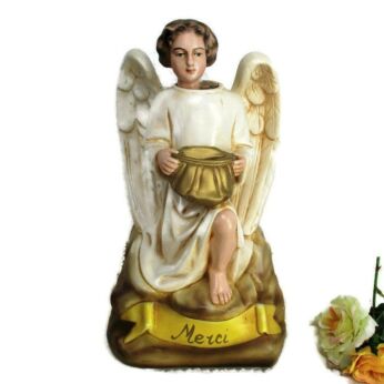 Antique Statue Angel French Missionary Money Box Piggy Bank Merci Collector HTF