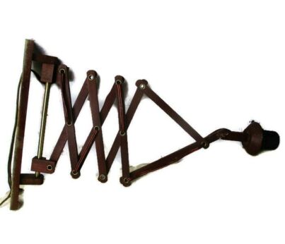 Mid Century Danish Modern Teak Scissor Wall Lamp Expanding Mounted Adjustable