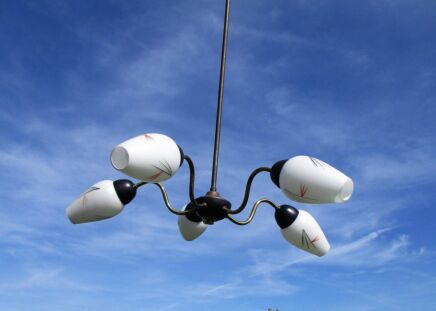 Mid Century Modern Spider Sputnik Chandelier 5 arms era Stilnovo White Red
