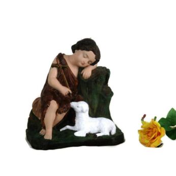 Antique Sweet Statue Saint John The Baptist as Child with The Lamb Plaster HTF