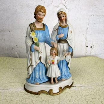 Holy Family Bisque Porcelain Statue Infant Child Virgin Mary Saint Joseph 10.23"