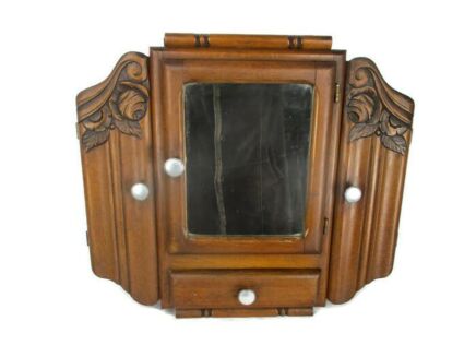 Art Deco Kitchen Apothecary Medicine Wall Bathroom Cabinet Wood Beveled Glass