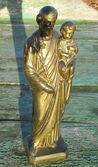 Vintage Small Brass Statuette St Joseph with Jesus French Rare 7.87"